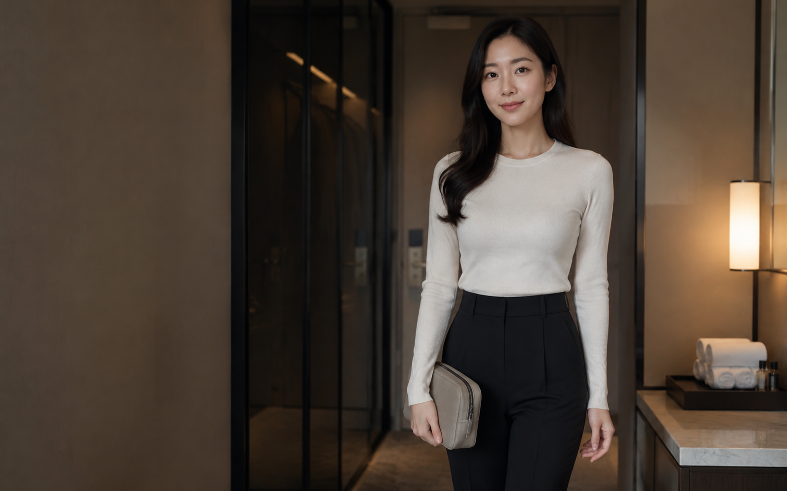 서울 홍대 방문 홈케어를 안내하는 젊은 성인 한국 여성 관리사